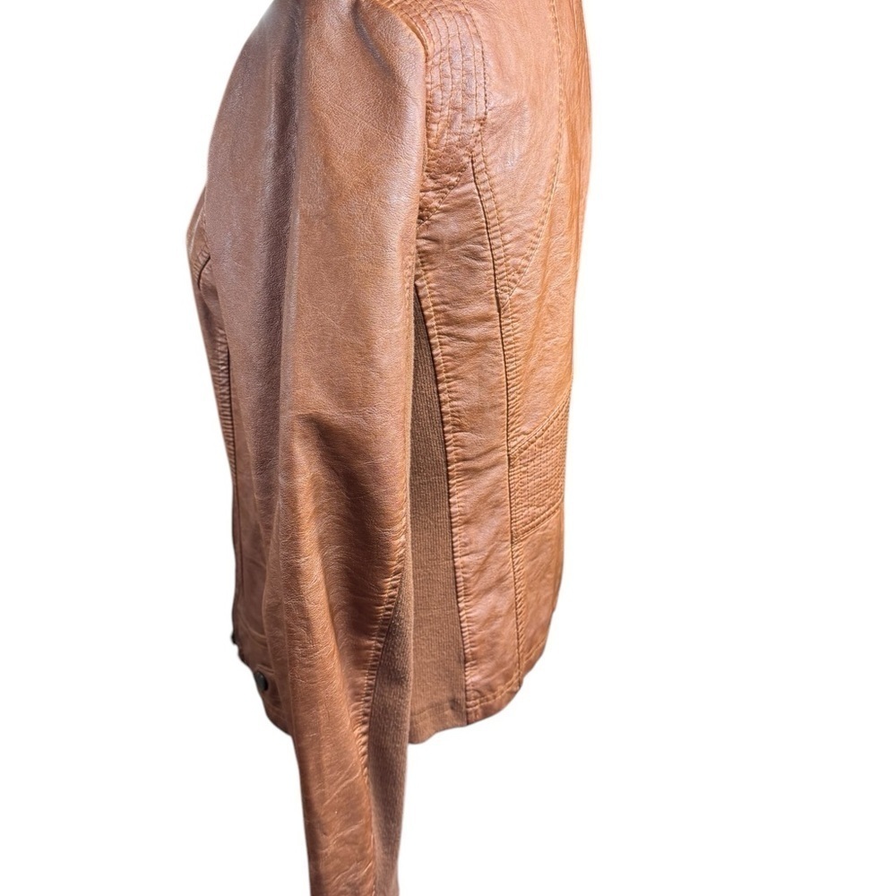 Sebby Women's Brown Leather Moto Jacket - Picture 5 of 9